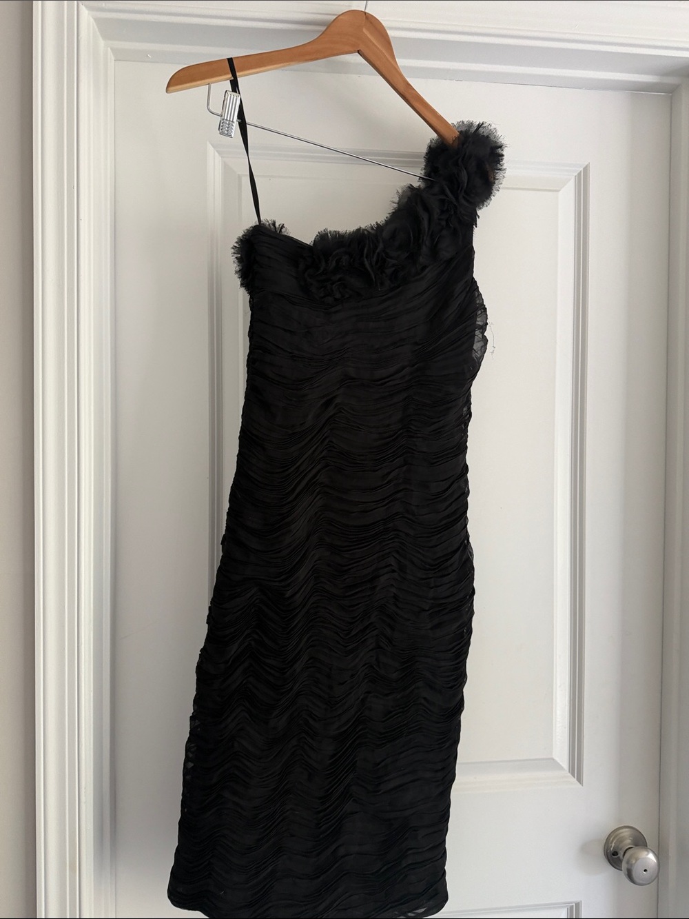 Calvin Klein Black One-Shoulder Ruffled Midi Dress